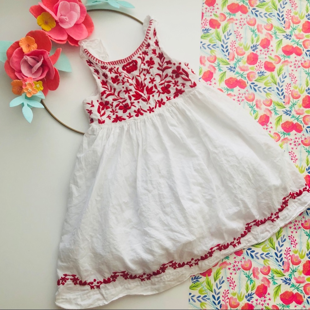 Tahari Red floral embroidered white maxi dress